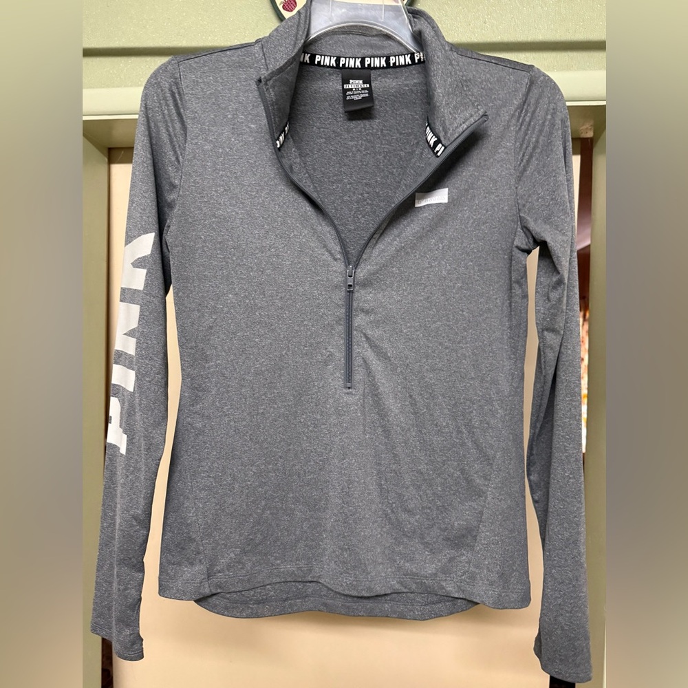 PINK Victoria's Secret “Pink” yoga shirt. Charcoal Quarter-Zip pullover.